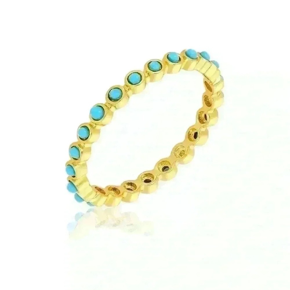 Adornia Gold-Tone Bezeled Beaded Eternity Band Ring Turquoise Size 6‎